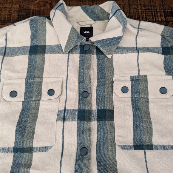 Vans Hal Green Cream Oversized Plaid Shacket Shirt Jacket Women's Small - Picture 4 of 10
